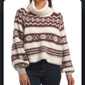 Free People Check Me Out Sweater Brown Cream White Fair Aisle Size Small